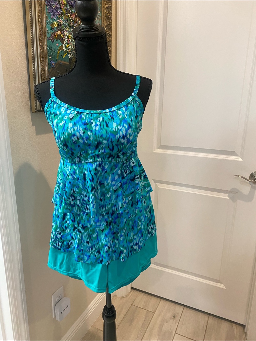 Belle by Kim Gravel Turquoise & Blue and green Printed2 piece tankini